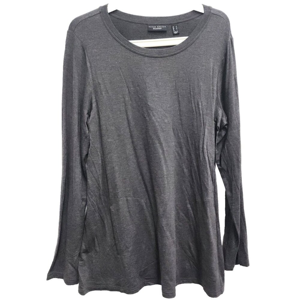 Susan Graver Weekend Tunic Top Womens Medium Gray Long Sleeve Minimalist